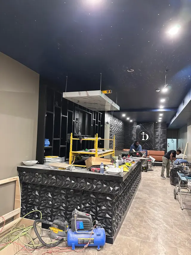 Hookah lounge buildout, build: custom bar feature ceiling