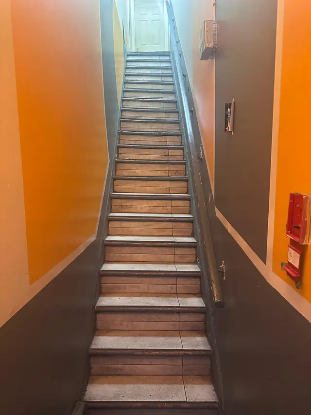 Lounge renovation, before: original stairwell