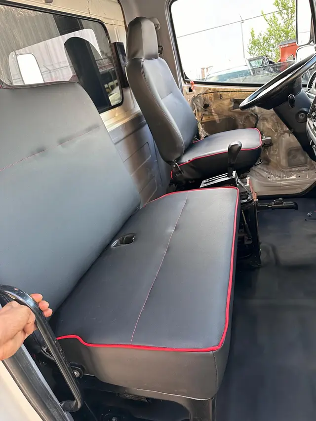 Truck cab restoration, after: custom vinyl bench seat